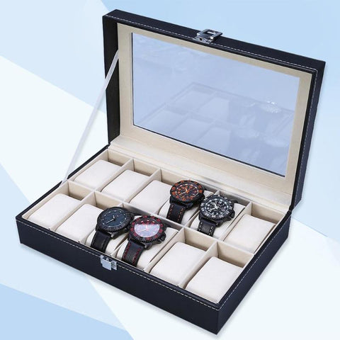 12 Slots Watch Box Convenient Light Watch Winder Jewelry Wrist Watches Case Holder Jewelry Bracelet Storage Case Organizer